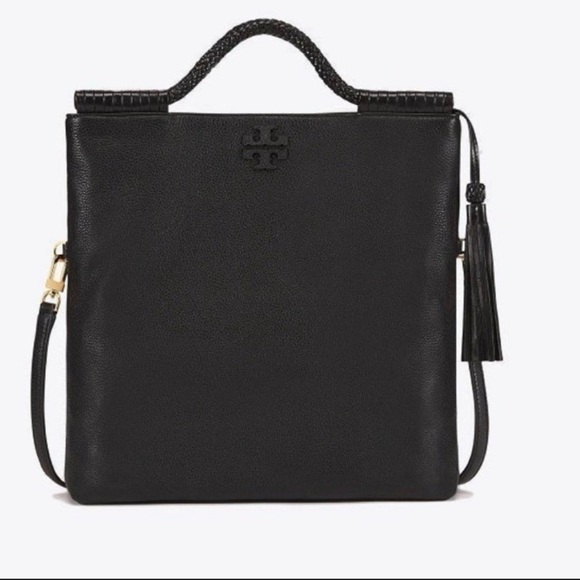 Tory Burch Handbags - Tory Burch Black Leather Top-Handle Satchel with Tassel